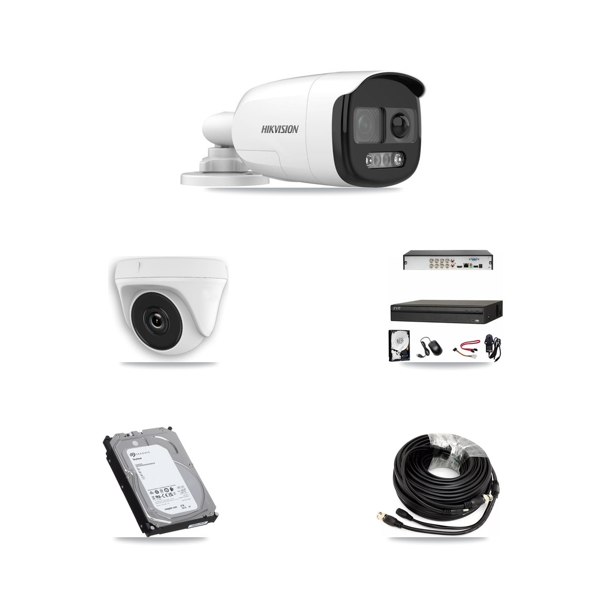 Hikvision & Dahua 8-Channel 2MP – 5MP CCTV Kit — 3 DS-2CE12KF3T 5MP Bullet + 3 White HDT-2MP-N20W 2MP Dome Cameras + 6TB Recording (XVR-3108AD Recorder) - Image 1