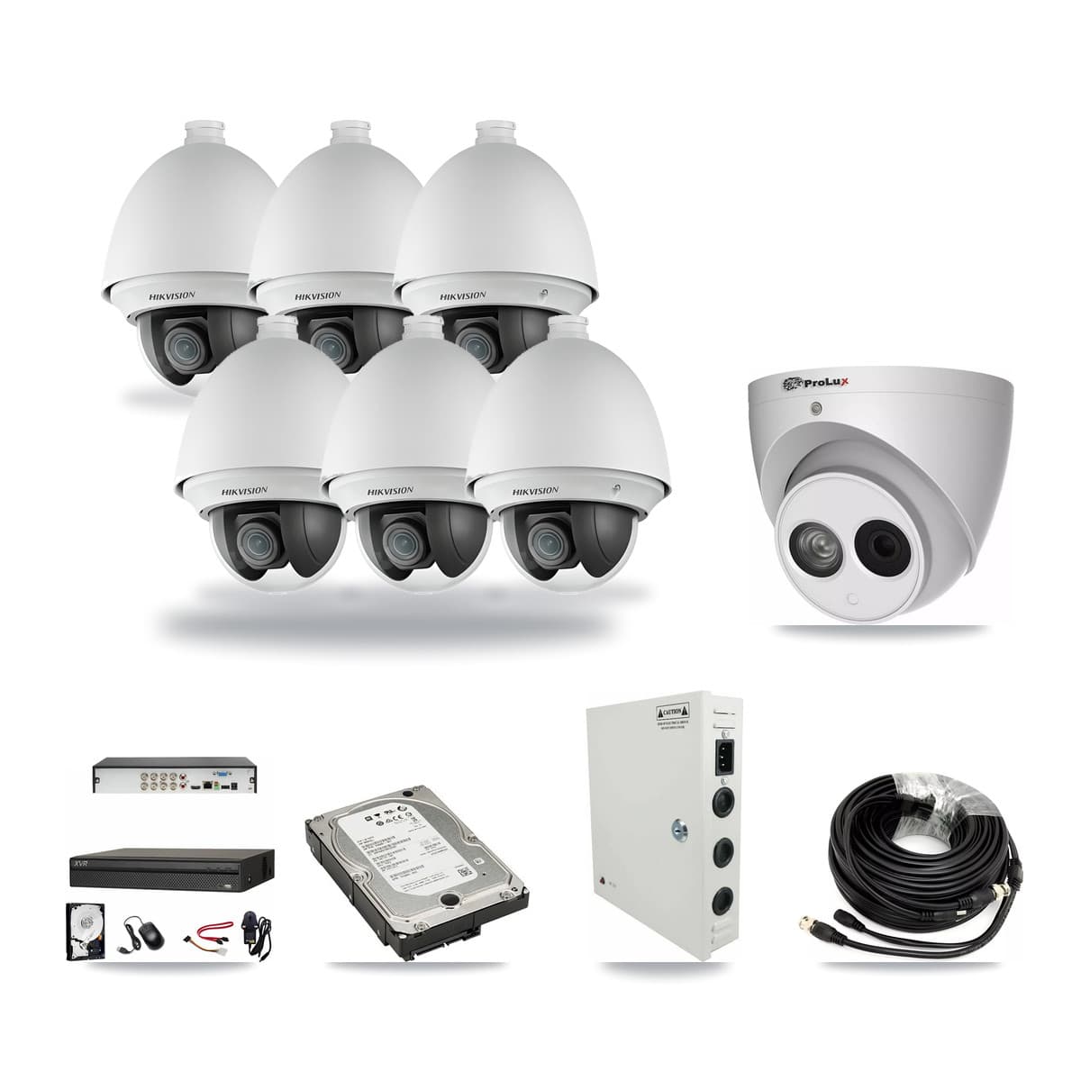 8-Channel 2MP – 4MP CCTV Kit — 6 2MP PTZ + 1 4MP Turret Cameras + 5TB Recording (XVR-3108AD Recorder) - Image 1