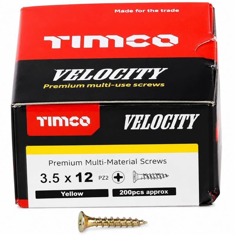 TIMCO Velocity Wood Screws 3.5x12mm Countersunk Pozi Yellow Zinc - Image 1