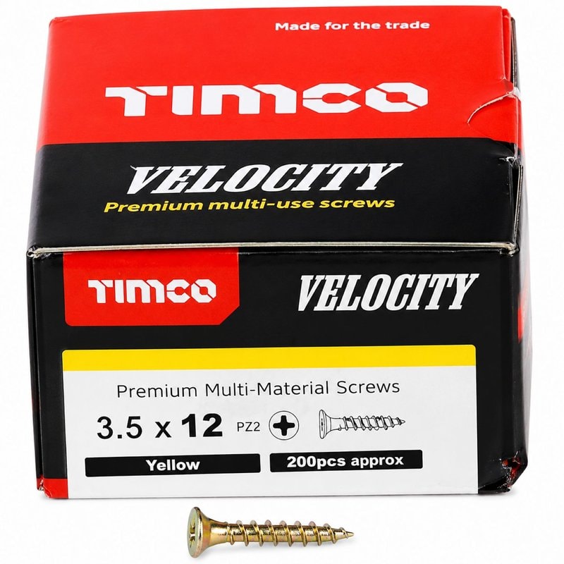 TIMCO Velocity Wood Screws 3.5x12mm Countersunk Pozi Yellow Zinc