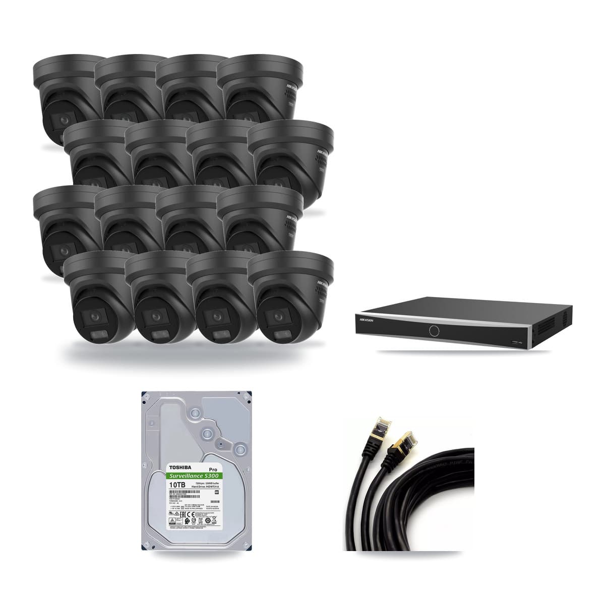 Hikvision 16-Channel 4K CCTV Kit — 16 Black Turret Cameras + 10TB Recording - Image 1