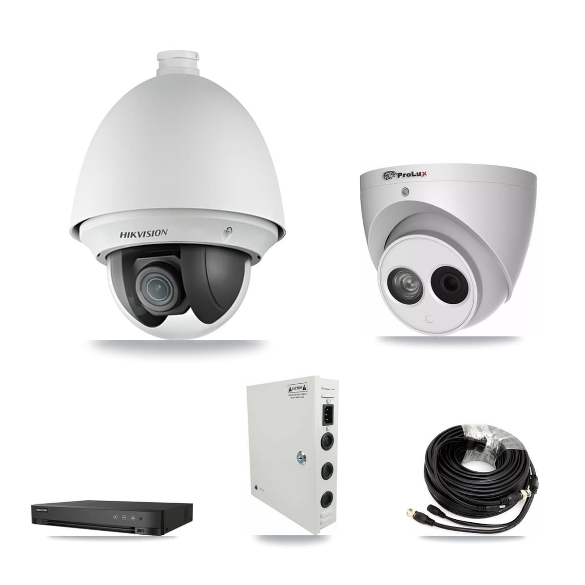 Hikvision & Prolux 4-Channel 2MP – 4MP CCTV Kit — 2 2MP PTZ + 1 4MP Turret Cameras + 3TB Recording (IDS-7204HUHI Recorder)