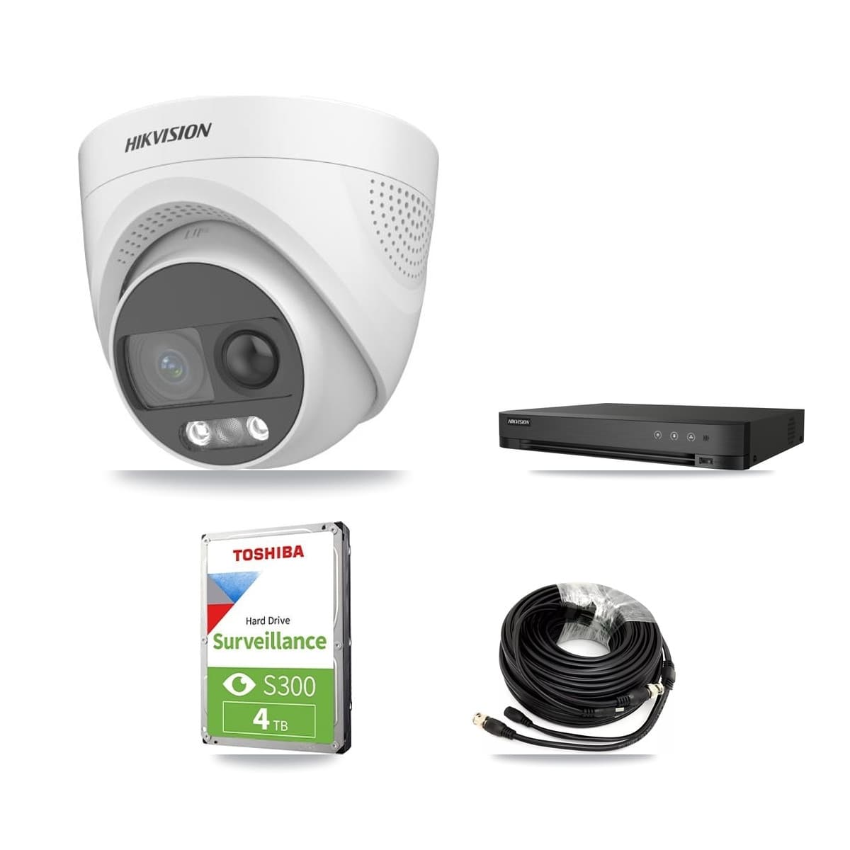 Hikvision 4-Channel 5MP CCTV Kit — 3 DS-2CE72KF3T Turret Cameras + 4TB Recording (IDS-7204HQHI Recorder)