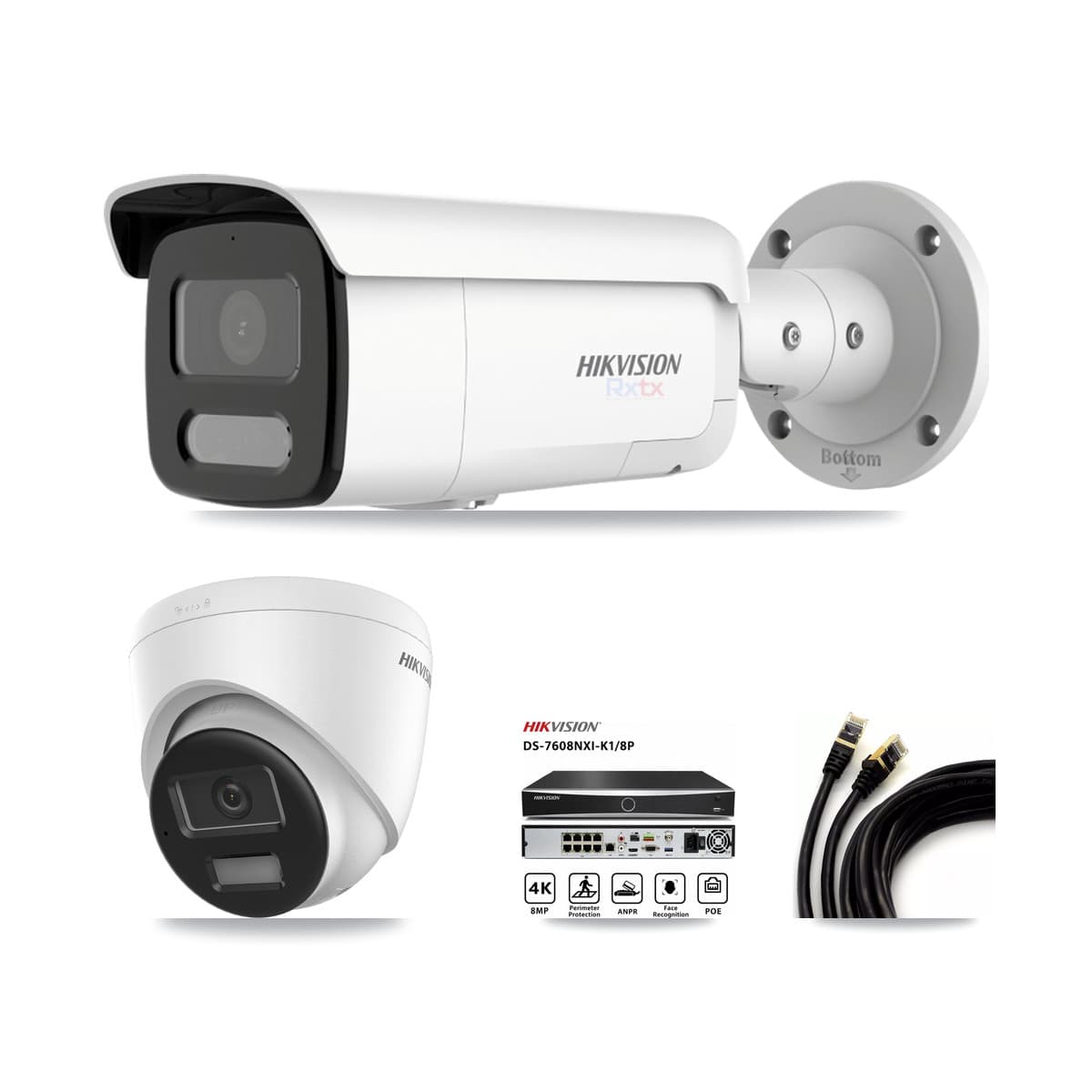 Hikvision 8-Channel 4K CCTV Kit — 1 Turret + 2 Bullet Cameras + 8TB Recording