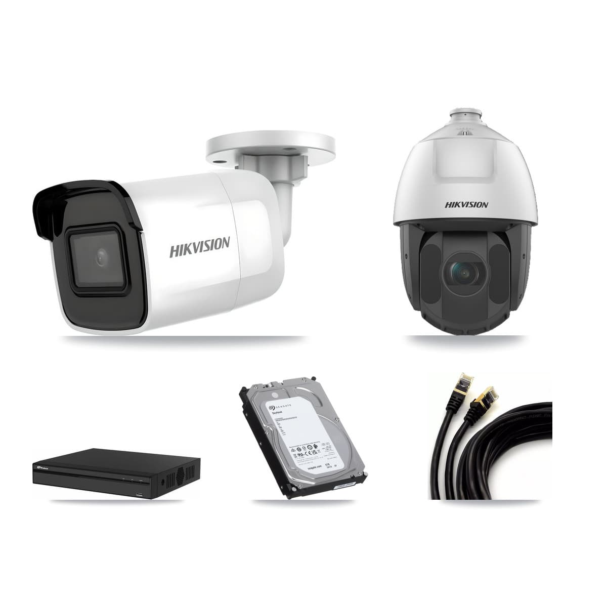Hikvision & Prolux 4-Channel 2MP – 4K CCTV Kit — 2 4K Bullet + 1 2MP PTZ Cameras + 6TB Recording