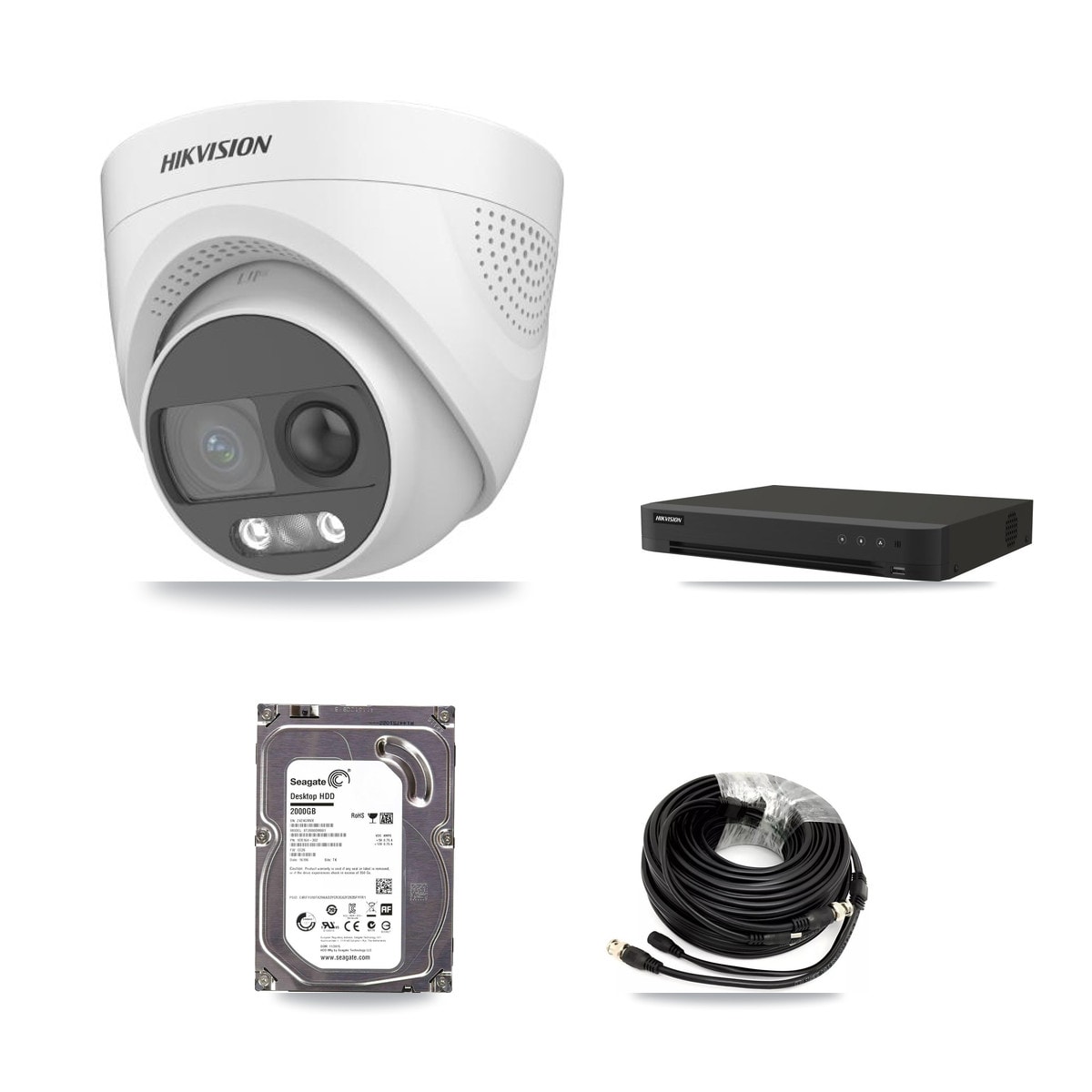 Hikvision 8-Channel 5MP CCTV Kit — 6 DS-2CE72KF3T-PIRXO Turret Cameras + 2TB Recording (IDS-7208HUHI-M1/XT Recorder)