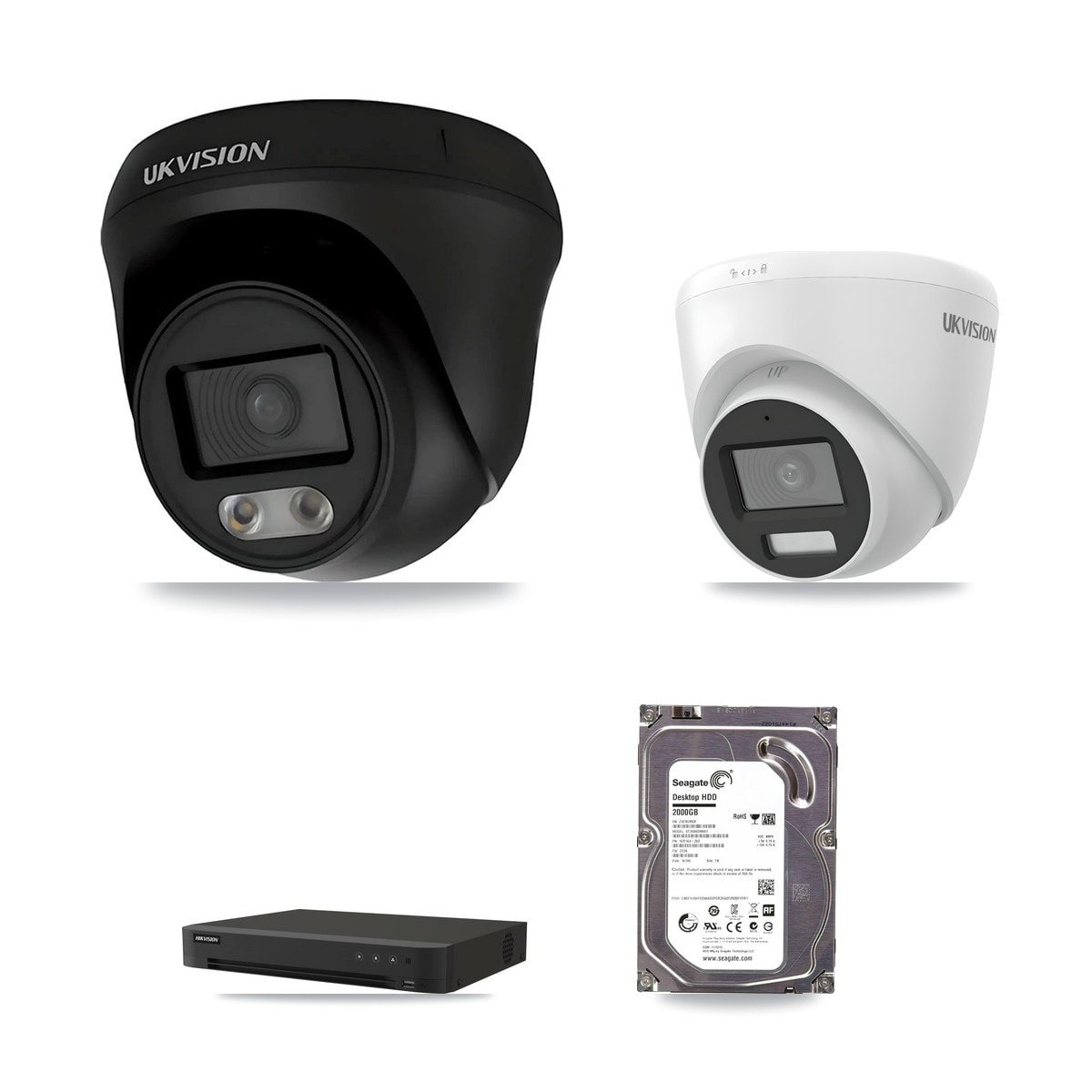 Hikvision iDS-7208HUHI-M1/XT 8-Channel DVR CCTV Kit — 2× UKVISION 4K Cameras + 2TB HDD