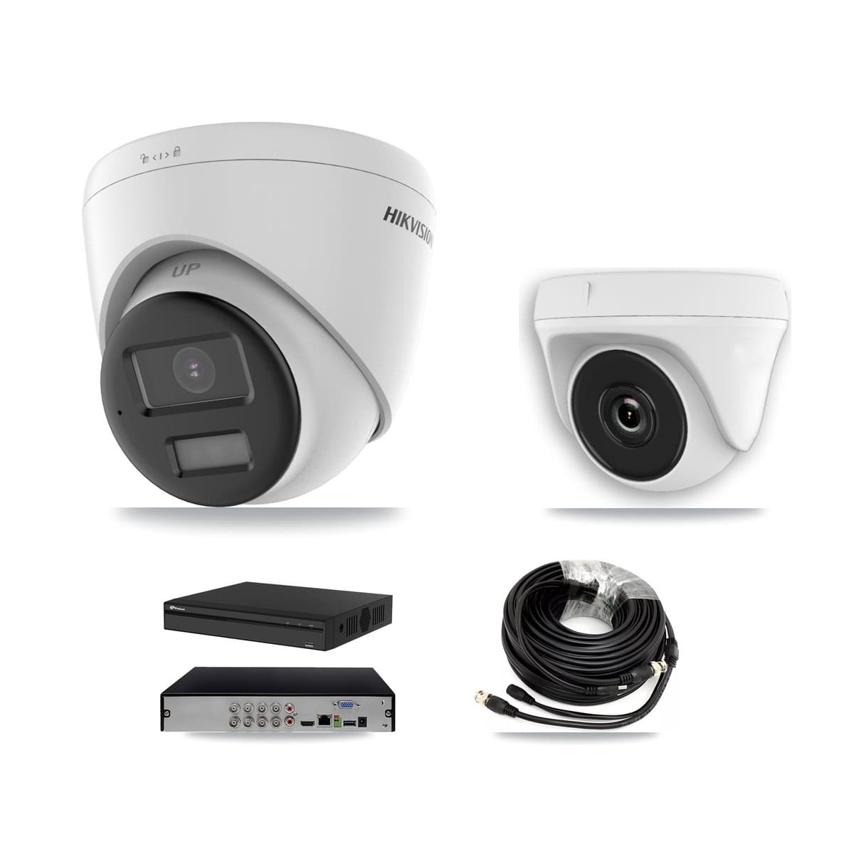 Hikvision & Prolux 8-Channel 2MP – 4K CCTV Kit — 1 4K Turret + 1 White 2MP Dome Cameras + 3TB Recording (PXD-5108HS Recorder)