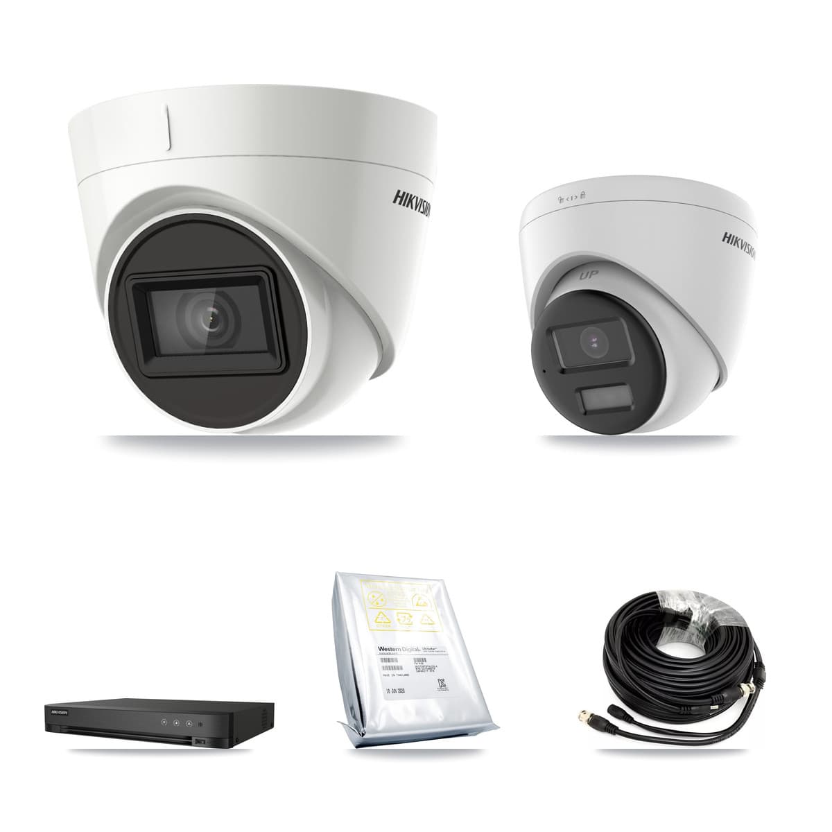 Hikvision 4-Channel 4K CCTV Kit — 1 DS-2CE78U0T + 2 DS-2CE78U1T Turret Cameras + 8TB Recording - Image 1