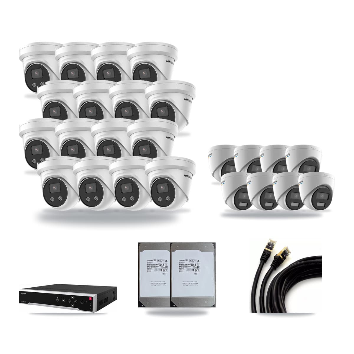 Hikvision 32-Channel 2MP – 5MP CCTV Kit — 8 2MP + 16 5MP Turret Cameras + 2× 14TB Recording - Image 1