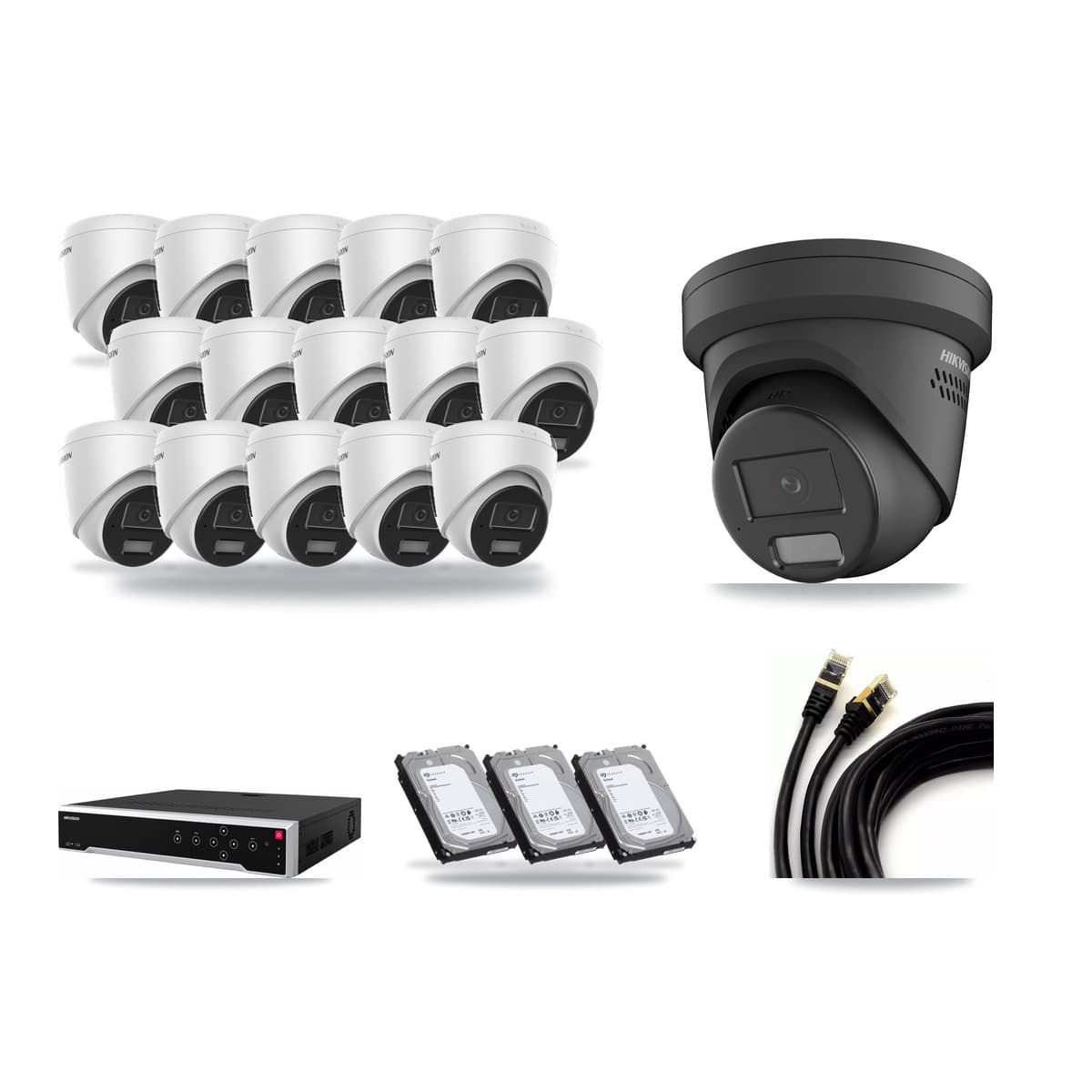 Hikvision 32-Channel 4MP CCTV Kit — 15 DS-2CD1343G2 + 1 DS-2CD2347G2 Turret Cameras + 3× 6TB Recording - Image 1