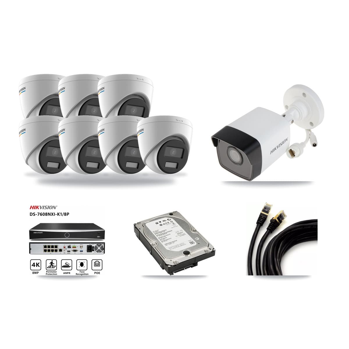 Hikvision 8-Channel 2MP – 5MP CCTV Kit — 1 5MP Bullet + 7 2MP Turret Cameras + 5TB Recording - Image 1