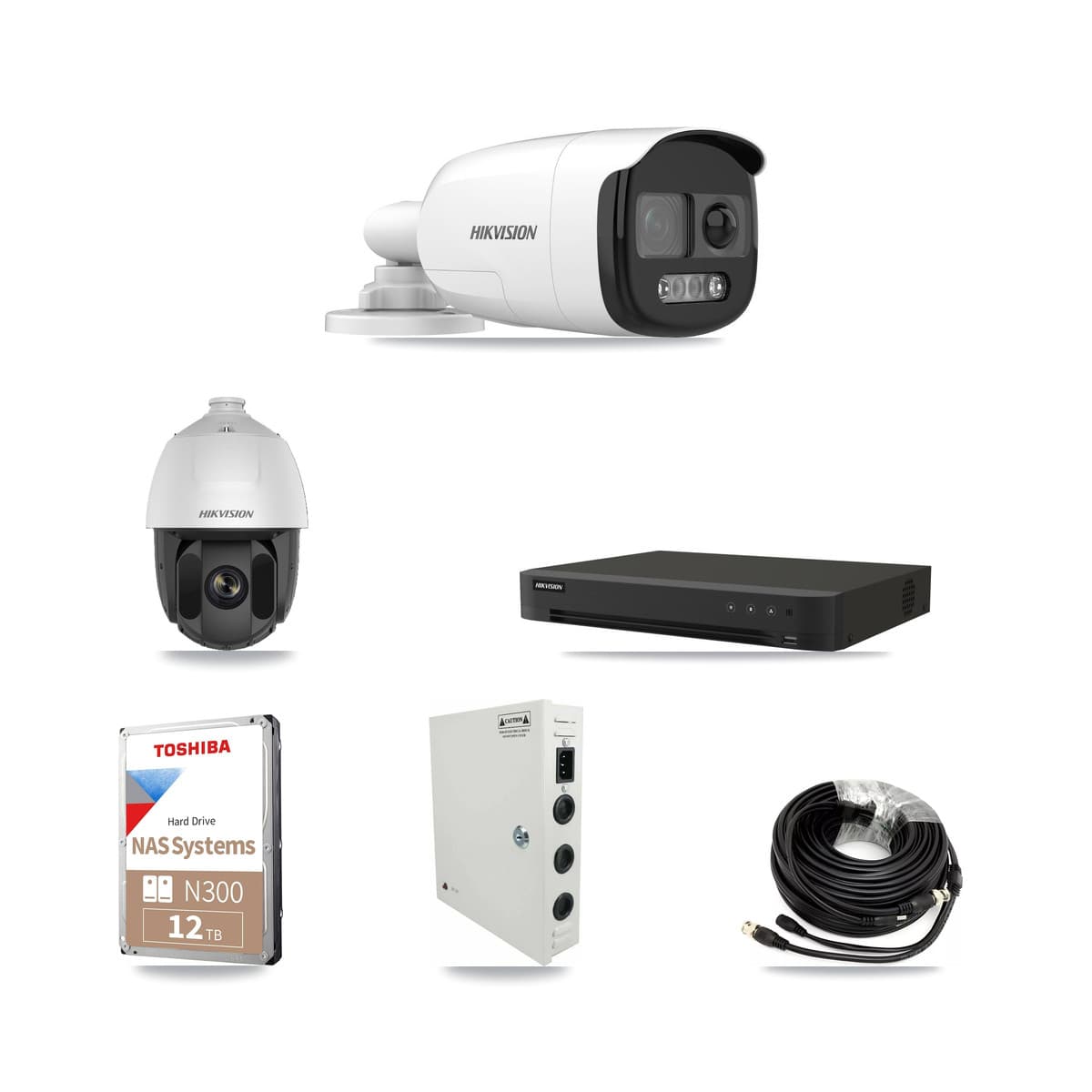 Hikvision 16-Channel 2MP – 5MP CCTV Kit — 1 DS-2AE5225TI 2MP PTZ + 9 DS-2CE12KF3T 5MP Bullet Cameras + 12TB Recording