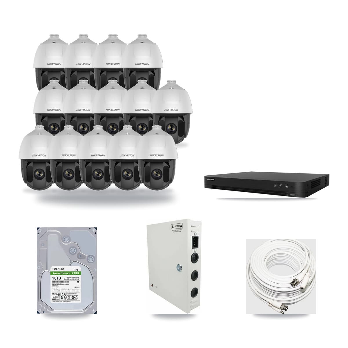 Hikvision 16-Channel 2MP CCTV Kit — 14 DS-2AE5225TI PTZ Cameras + 10TB Recording (DS-7216HGHI Recorder) - Image 1