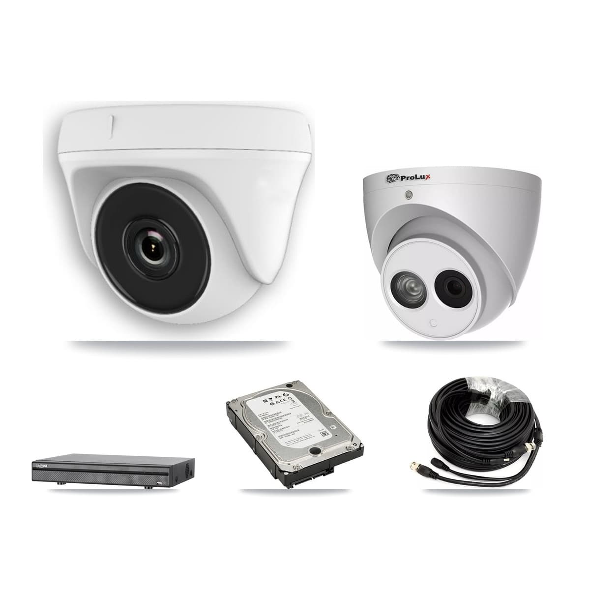 Prolux & Dahua 8-Channel 2MP – 4MP CCTV Kit — 5 White 2MP Dome + 1 4MP Turret Cameras + 5TB Recording (DH-XVR5108H Recorder)