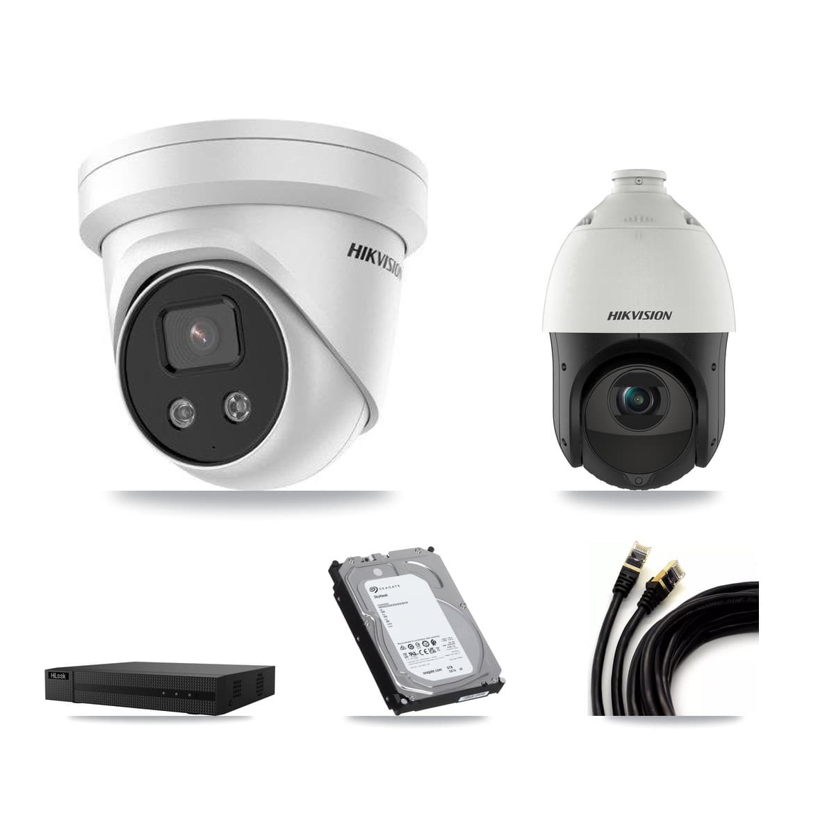 Hikvision & HiLook 8-Channel 4MP – 5MP CCTV Kit — 7 5MP Turret + 1 4MP PTZ Cameras + 6TB Recording (NVR-108MH-D Recorder) - Image 1