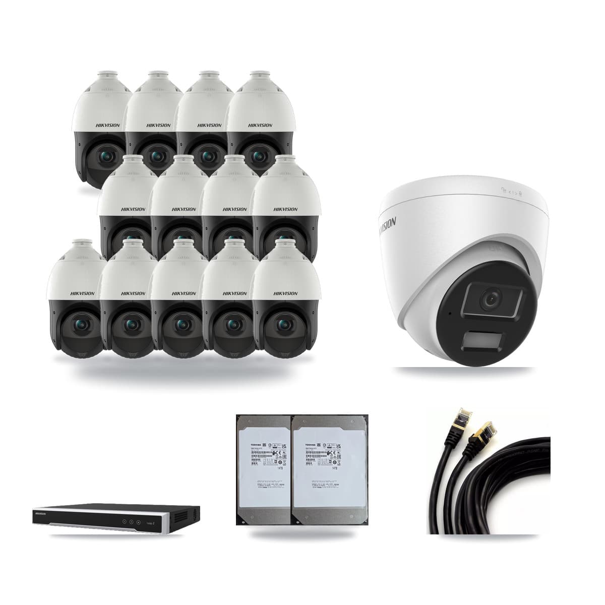 Hikvision 16-Channel 4MP CCTV Kit — 1 Turret + 13 PTZ Cameras + 2× 14TB Recording (DS-7616NI-M2 Recorder) - Image 1