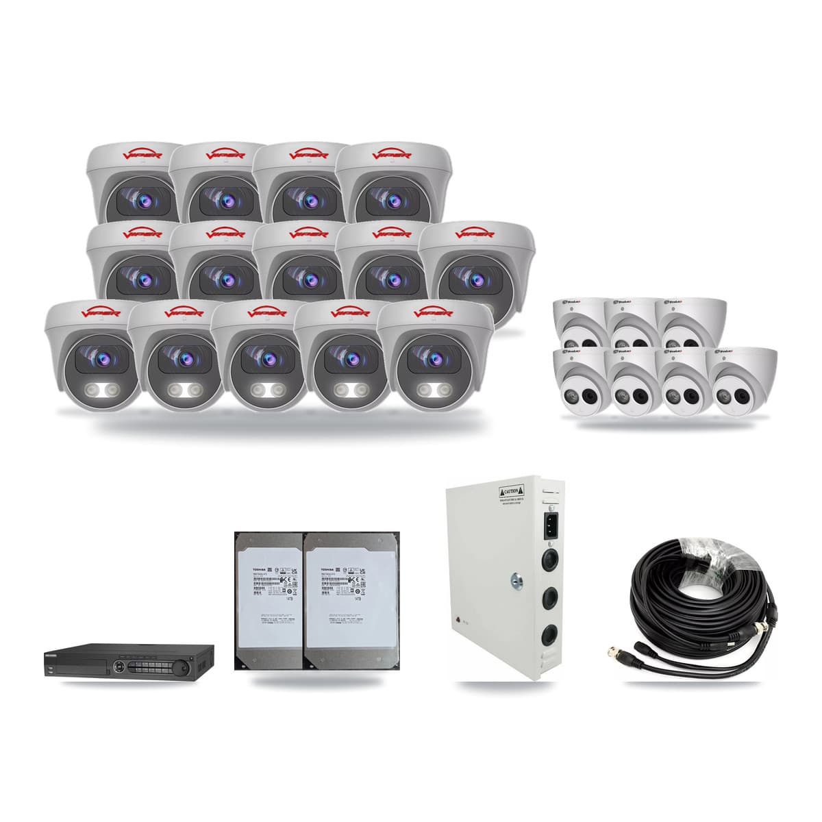 32-Channel 4MP – 5MP CCTV Kit — 7 4MP Turret + 14 5MP Cameras + 2× 14TB Recording - Image 1
