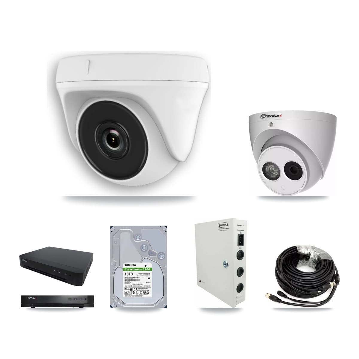 Prolux 16-Channel 2MP – 4MP CCTV Kit — 12 White 2MP Dome + 1 4MP Turret Cameras + 10TB Recording (PXD-8216 Recorder)