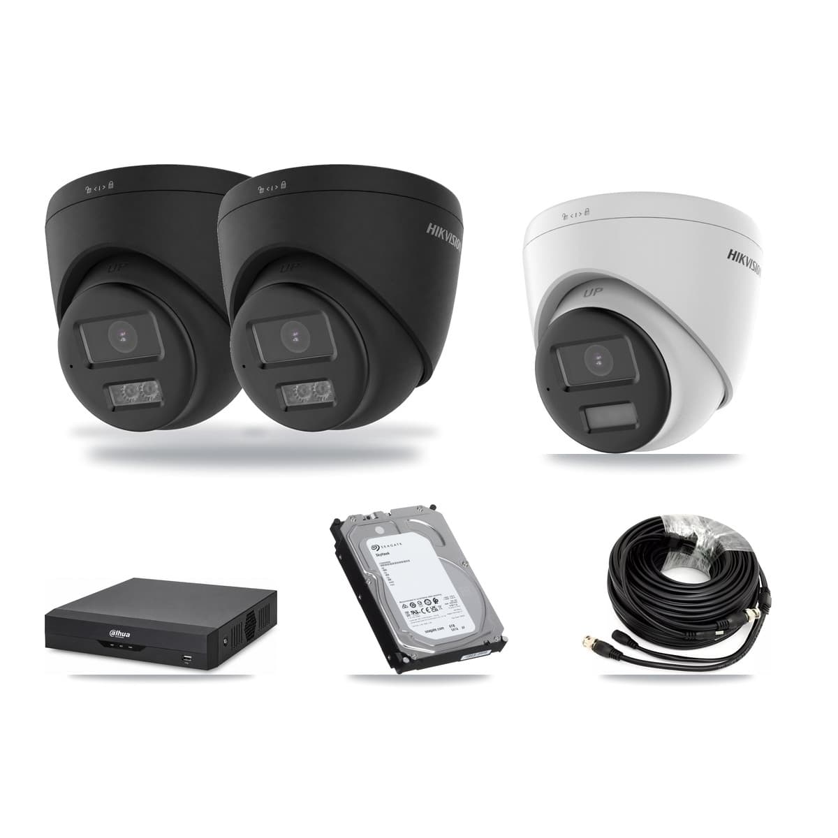 Hikvision & Dahua 4-Channel 4K CCTV Kit — 1 DS-2CE78U0T + 2 DS-2CE78U0T Turret Cameras + 6TB Recording - Image 1