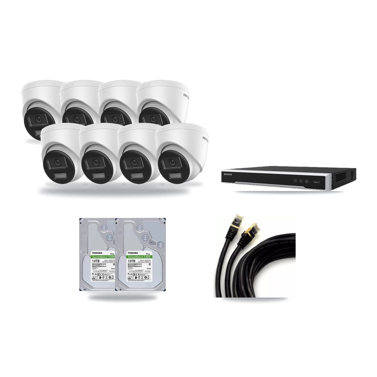 Hikvision 16-Channel 4K CCTV Kit — 8 DS-2CD1383G2-LIU Turret Cameras + 2× 10TB Recording (DS-7616NI-M2/16P Recorder) - Image 1