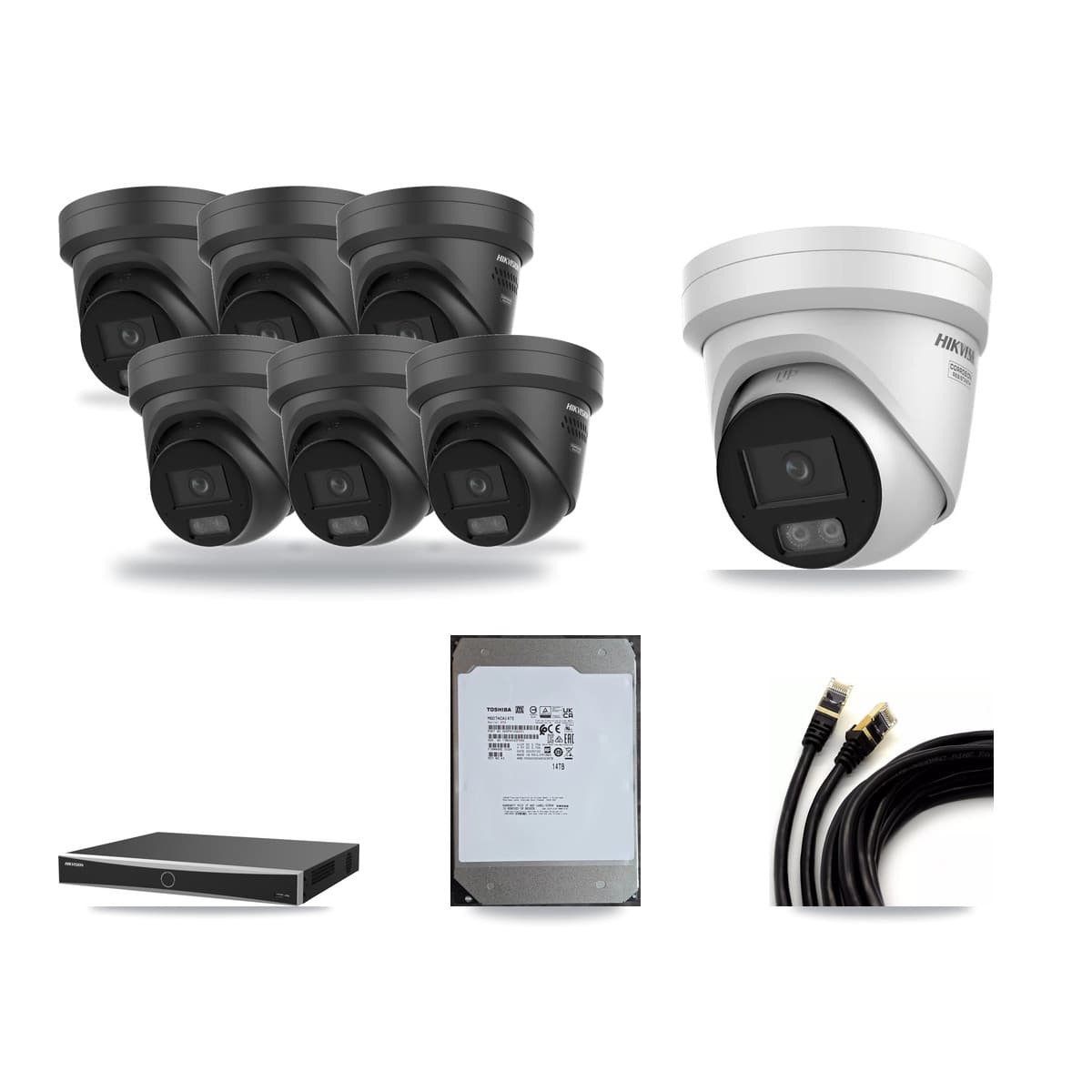 Hikvision 16-Channel 4K CCTV Kit — 1 + 6 Black Turret Cameras + 14TB Recording - Image 1