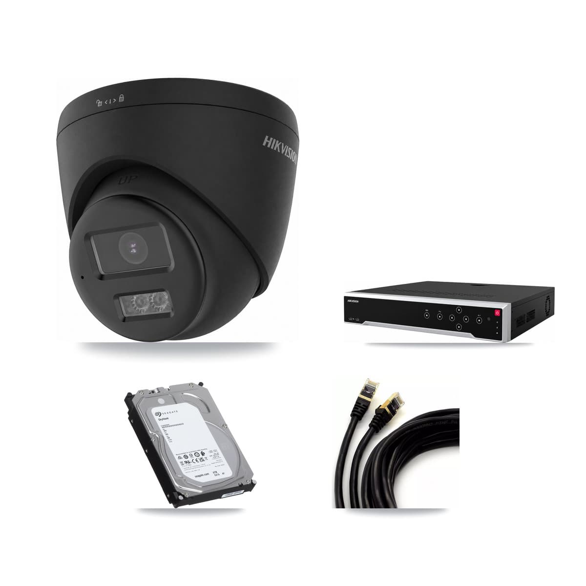 Hikvision 32-Channel 4K CCTV Kit — 8 Black DS-2CD1383G2 Turret Cameras + 3× 6TB Recording