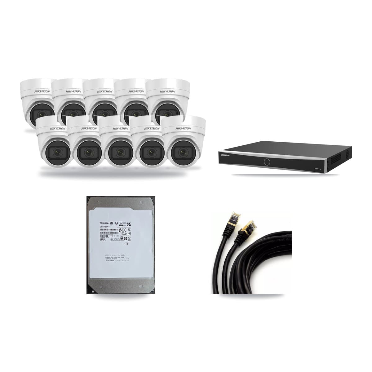 Hikvision 16-Channel 4MP CCTV Kit — 10 DS-2CD2H45FWD Turret Cameras + 14TB Recording (DS-7616NXI Recorder) - Image 1