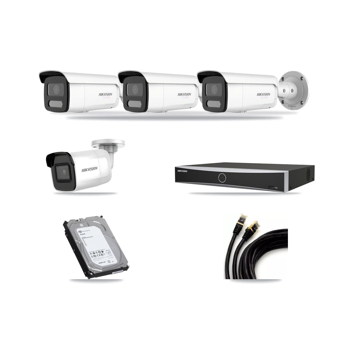 Hikvision 4-Channel 4K CCTV Kit — 1 DS-2CD2085G1 + 3 DS-2CD2T87G2H Bullet Cameras + 6TB Recording - Image 1