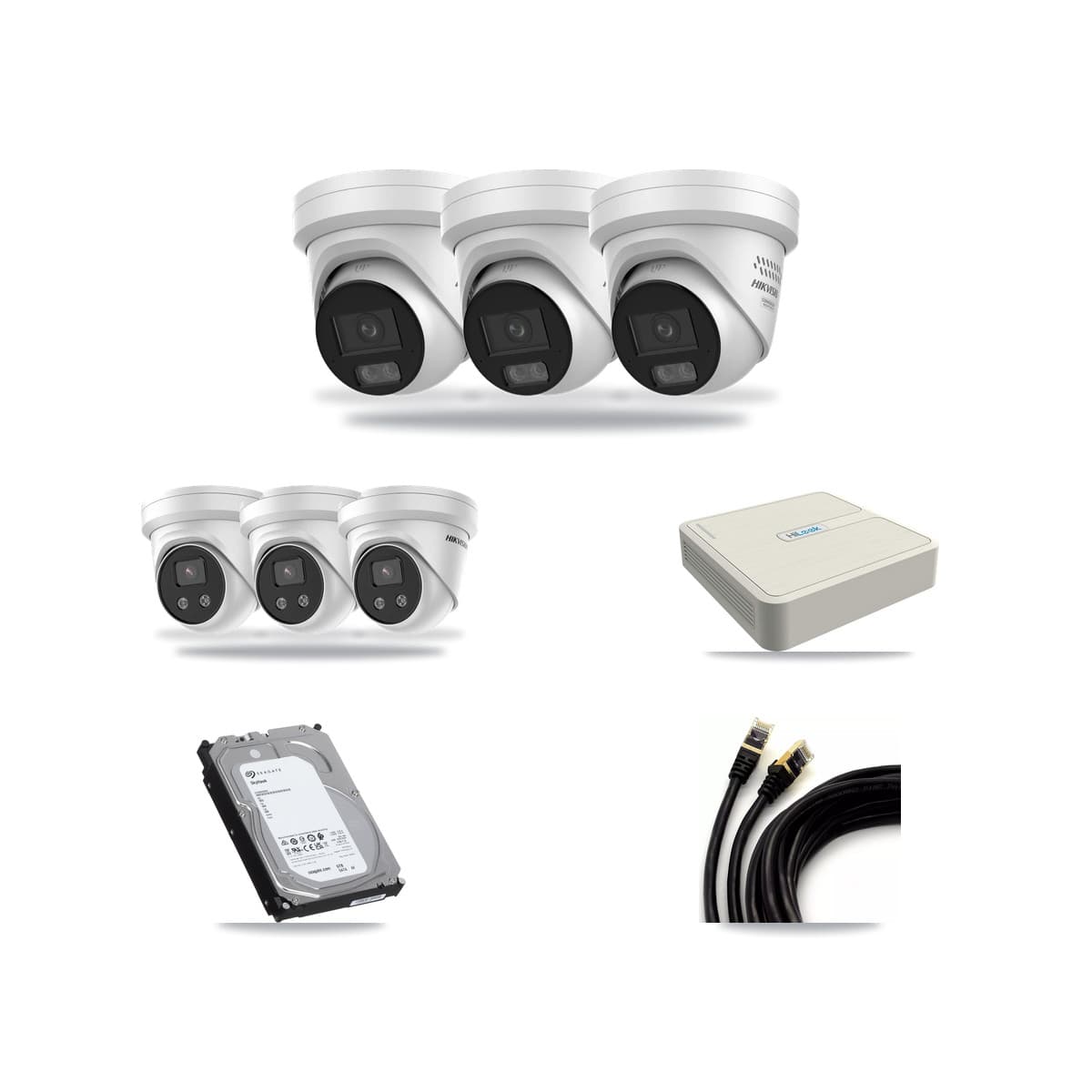 Hikvision & HiLook 8-Channel 4MP – 5MP CCTV Kit — 3 DS-2CD2347G3 4MP + 3 DS-2CD3356G2 5MP Turret Cameras + 6TB Recording - Image 1