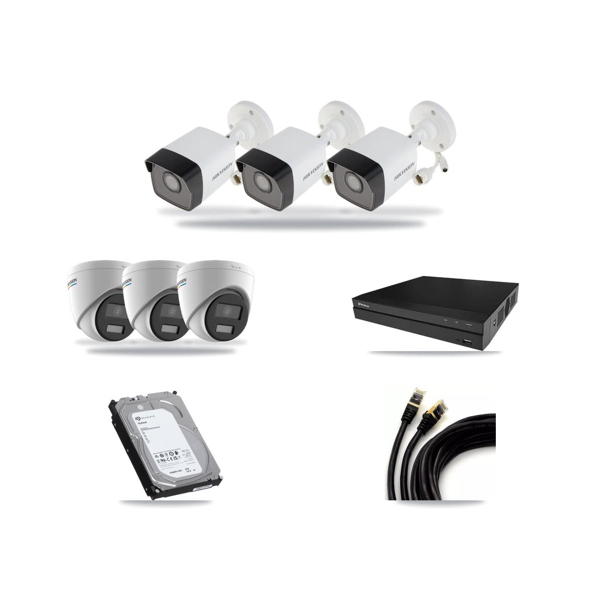 Hikvision & Prolux 8-Channel 2MP – 5MP CCTV Kit — 3 5MP Bullet + 3 2MP Turret Cameras + 6TB Recording - Image 1