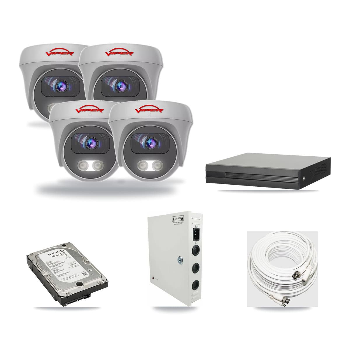 8-Channel 5MP CCTV Kit — 4 White Viper Cameras + 5TB Recording (XVR-3108HS Recorder) - Image 1