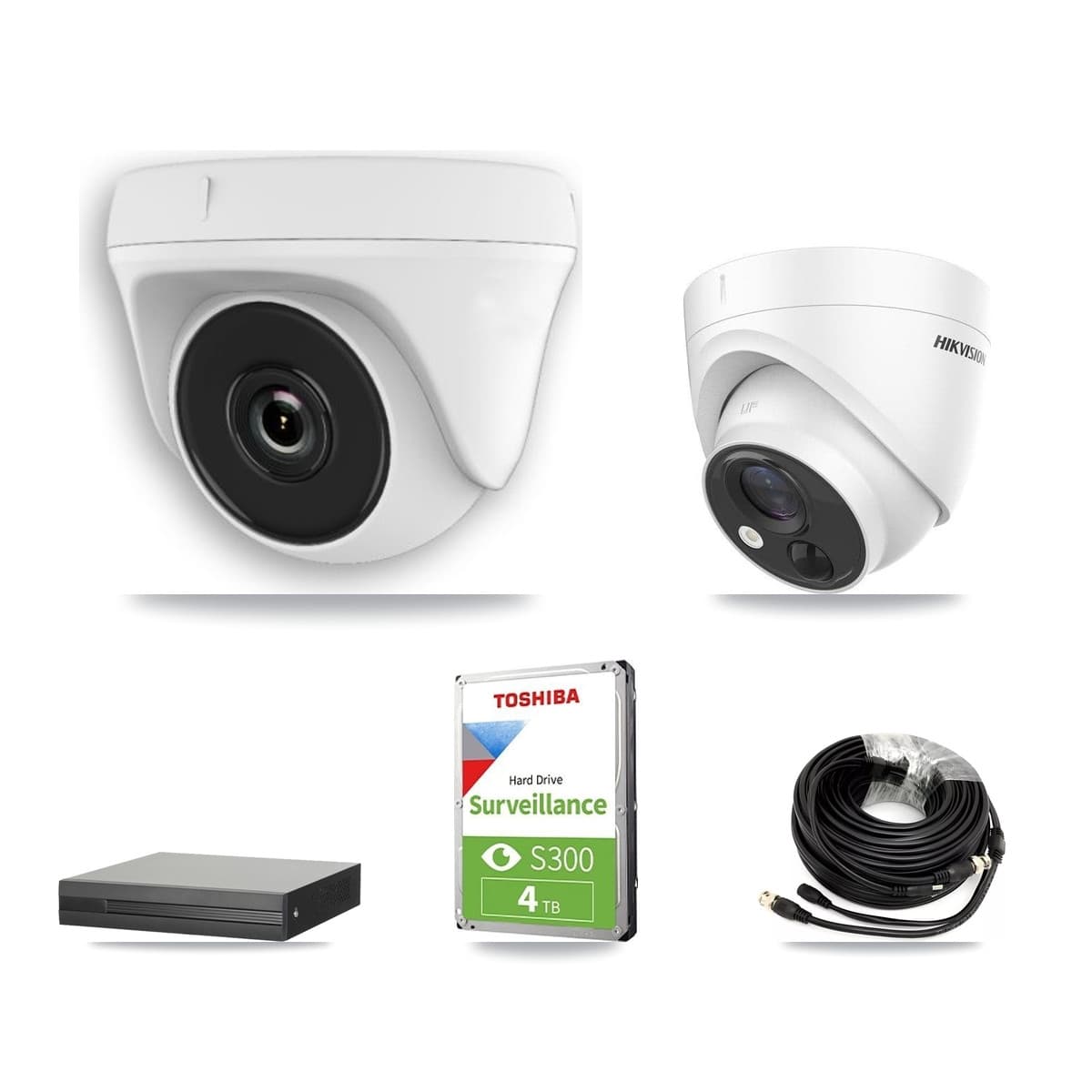 Hikvision 16-Channel 2MP – 5MP CCTV Kit — 1 DS-2CE71H0T 5MP Turret + 4 White HDT-2MP-N20W 2MP Dome Cameras + 4TB Recording - Image 1