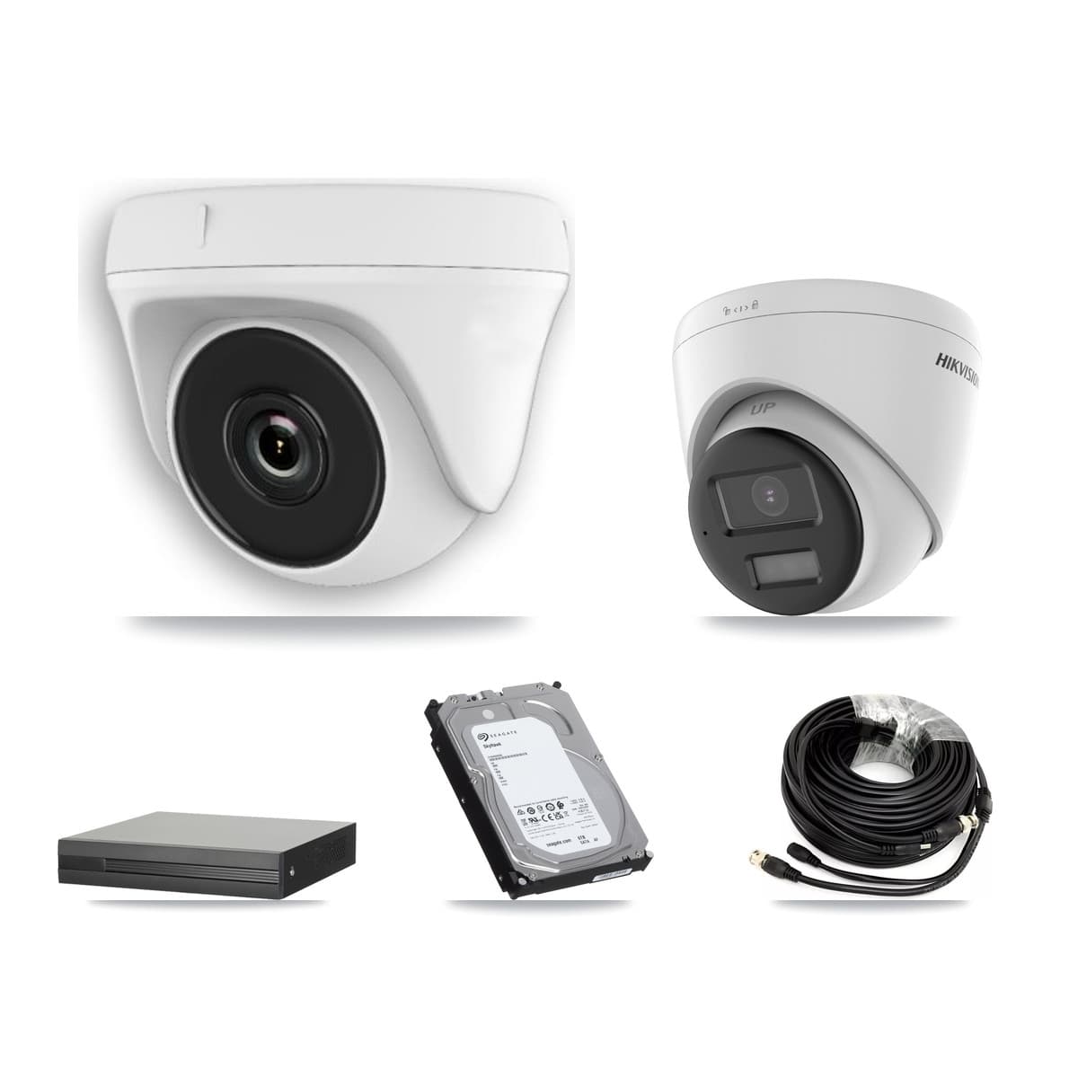 Hikvision 16-Channel 2MP – 5MP CCTV Kit — 2 DS-2CE78K0T 5MP Turret + 6 White HDT-2MP-N20W 2MP Dome Cameras + 6TB Recording (XVR-3116HS Recorder)