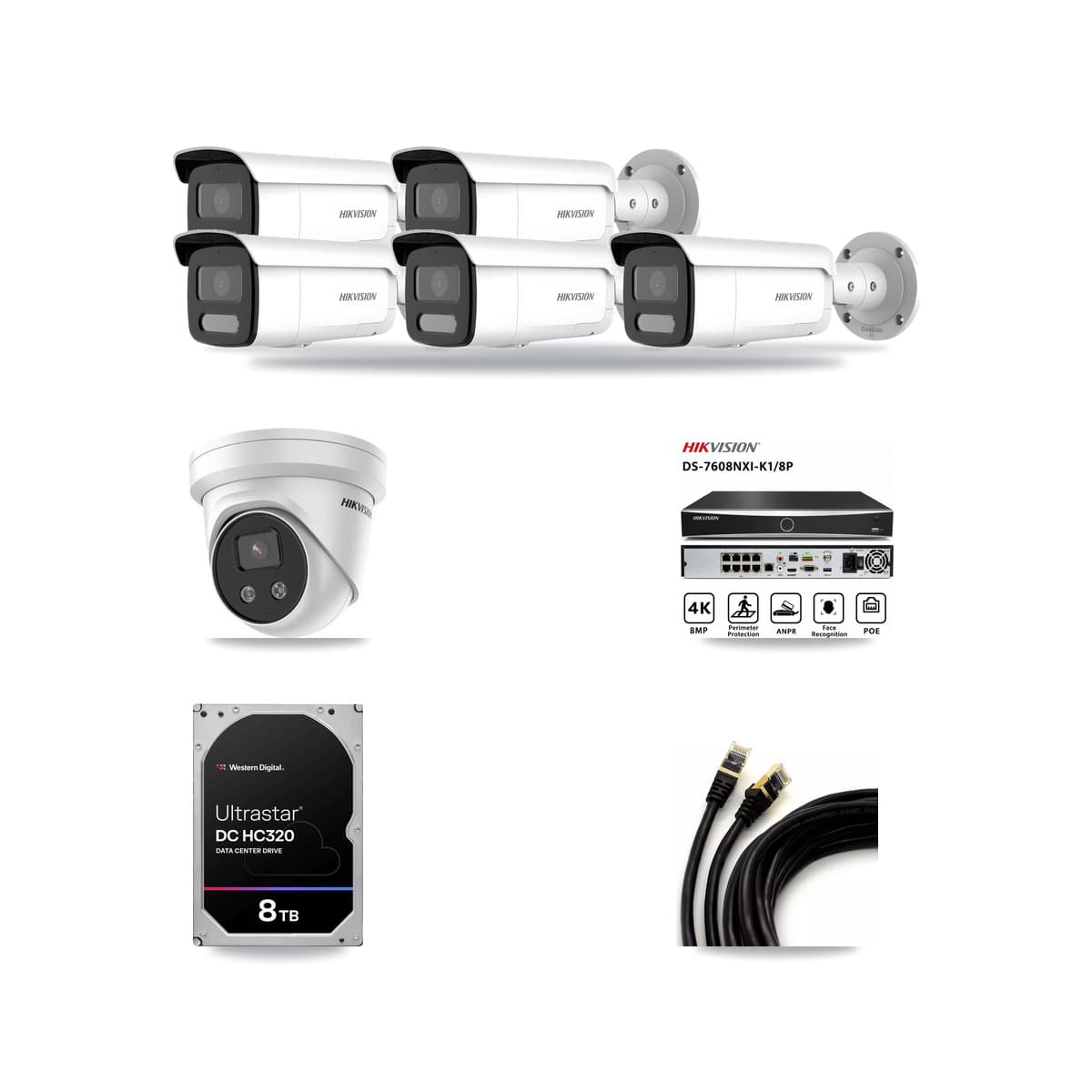Hikvision 8-Channel 4MP – 5MP CCTV Kit — 5 4MP Bullet + 1 5MP Turret Cameras + 8TB Recording - Image 1