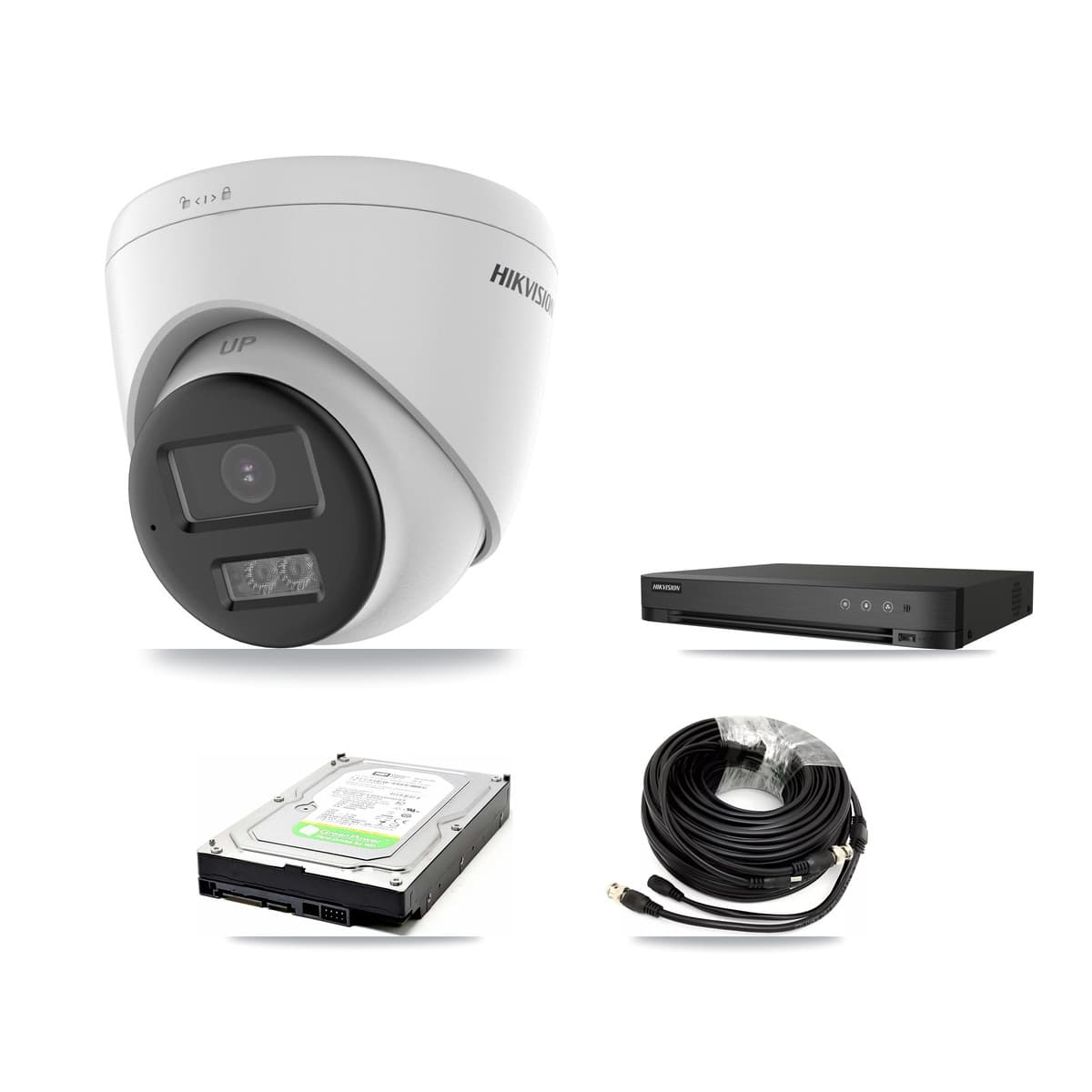 Hikvision 4-Channel 5MP CCTV Kit — 2 DS-2CE78K0T-LTS Turret Cameras + 1TB Recording (IDS-7204HUHI-M1/XT Recorder)