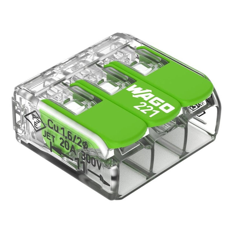221-423 3-Port Lever Connector | Universal Terminal Block (0.2-4mm²) | Transparent - Image 1