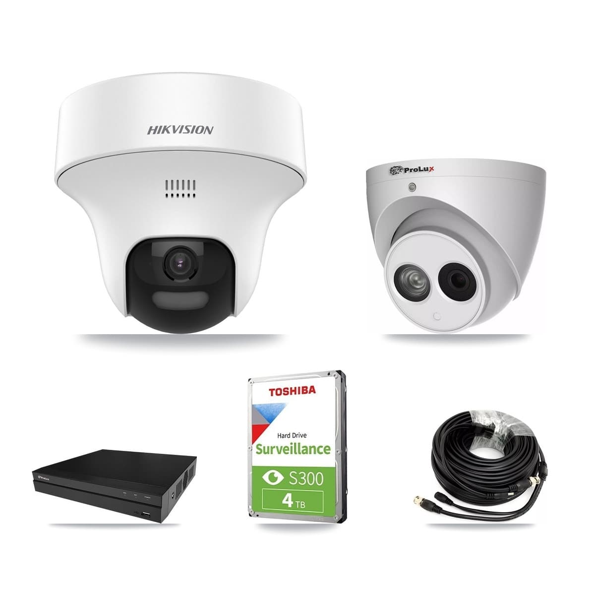 Hikvision & Prolux 8-Channel 4MP – 5MP CCTV Kit — 2 DS-2CE70K0T 5MP + 1 PXC-612C4W-A 4MP Turret Cameras + 4TB Recording (PXD-5208AN Recorder) - Image 1