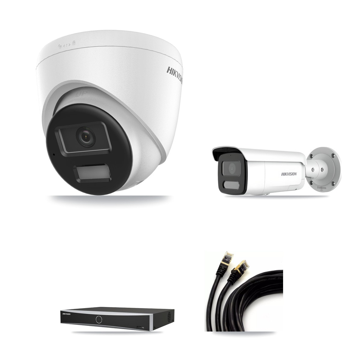 Hikvision DS-7604NXI-K1/4P 4-Channel NVR CCTV Kit — 1× DS-2CD1383G2-LIU 4K Turret + 1× DS-2CD2T47G2H-LISU/SL 4MP Bullet Cameras + 4TB HDD