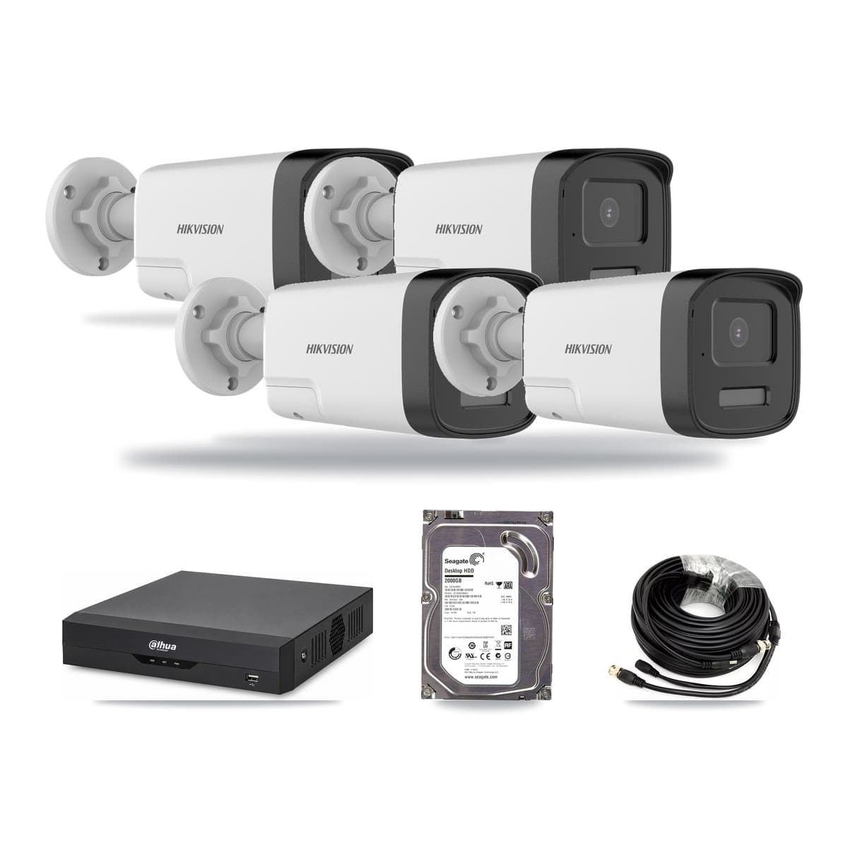 Hikvision & Dahua 4-Channel 5MP CCTV Kit — 4 DS-2CE17K0T Bullet Cameras + 2TB Recording - Image 1