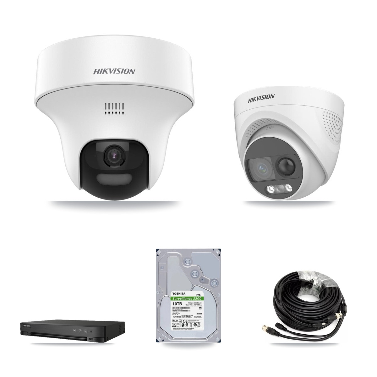Hikvision 8-Channel 5MP CCTV Kit — 7 DS-2CE70K0T + 1 DS-2CE72KF3T Turret Cameras + 10TB Recording (IDS-7208HQHI Recorder) - Image 1