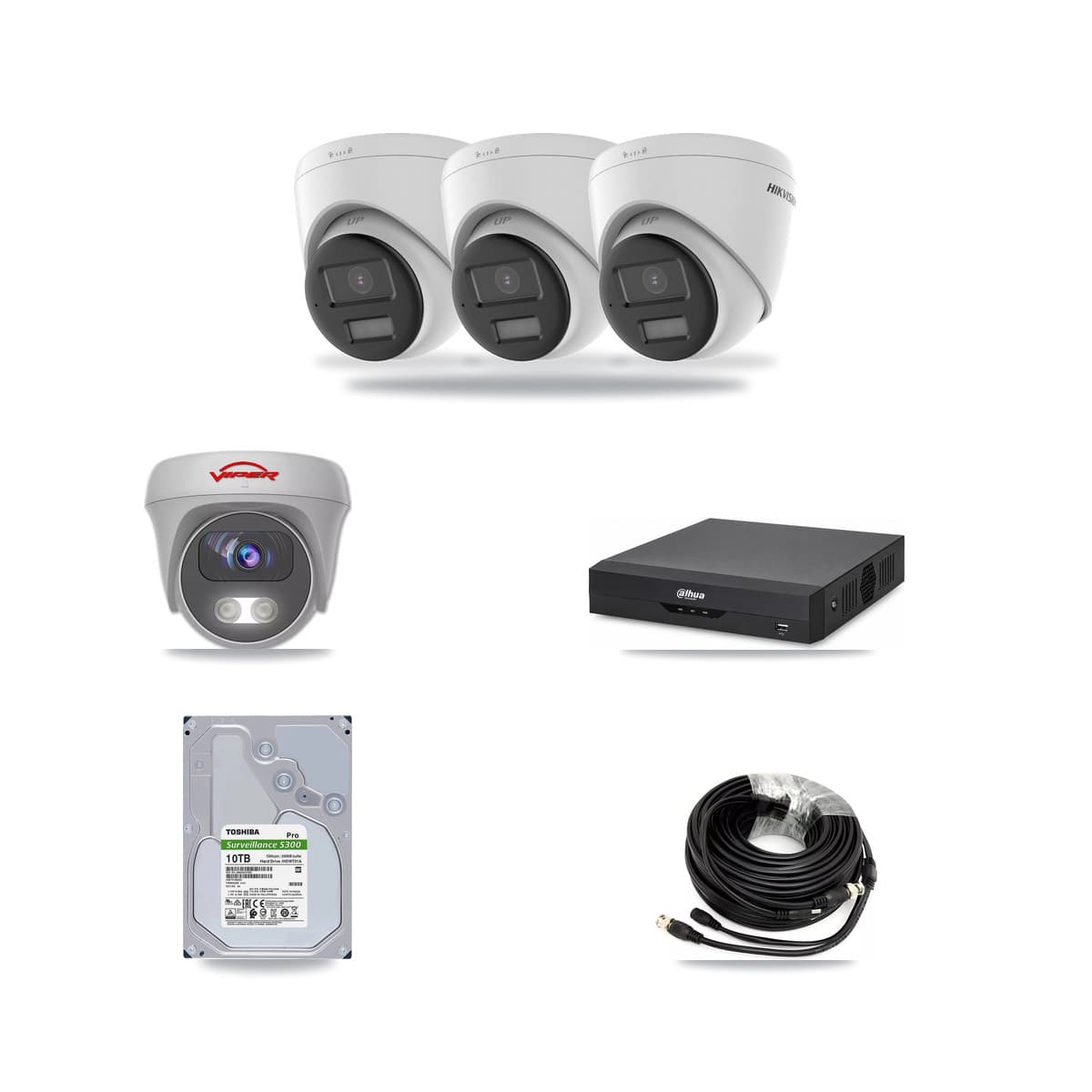 4-Channel 5MP – 4K CCTV Kit — 3 4K Turret + 1 White 5MP Cameras + 10TB Recording - Image 1