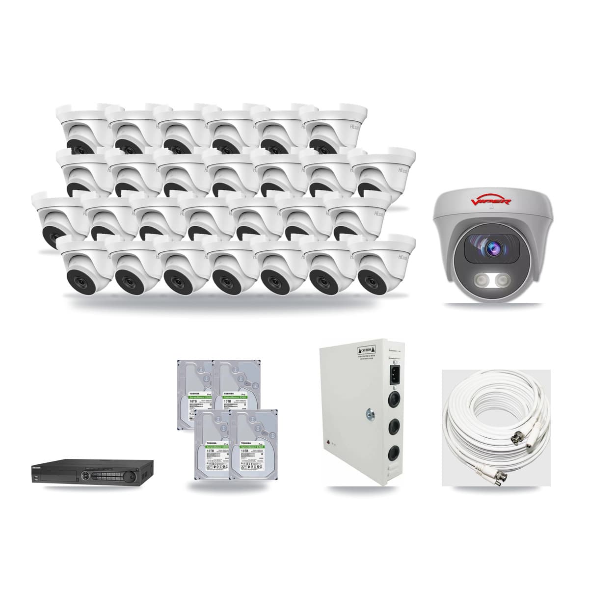 32-Channel 4MP – 5MP CCTV Kit — 27 4MP Turret + 1 5MP Cameras + 4× 10TB Recording - Image 1