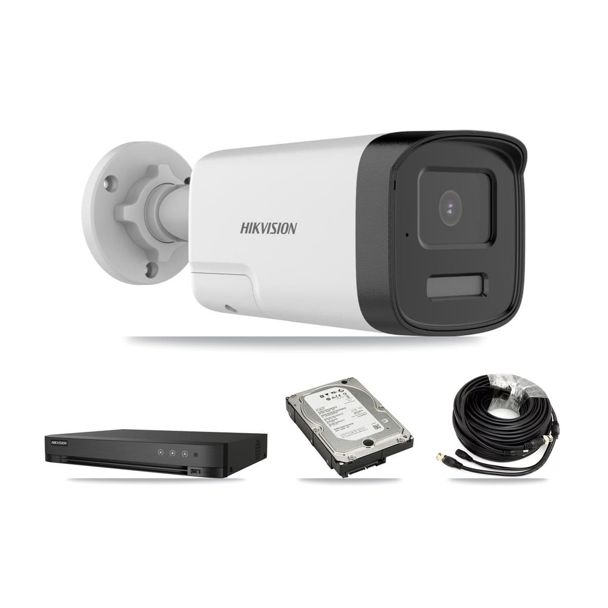 Hikvision 4-Channel 5MP CCTV Kit — 4 DS-2CE17K0T Bullet Cameras + 5TB Recording (IDS-7204HUHI Recorder)