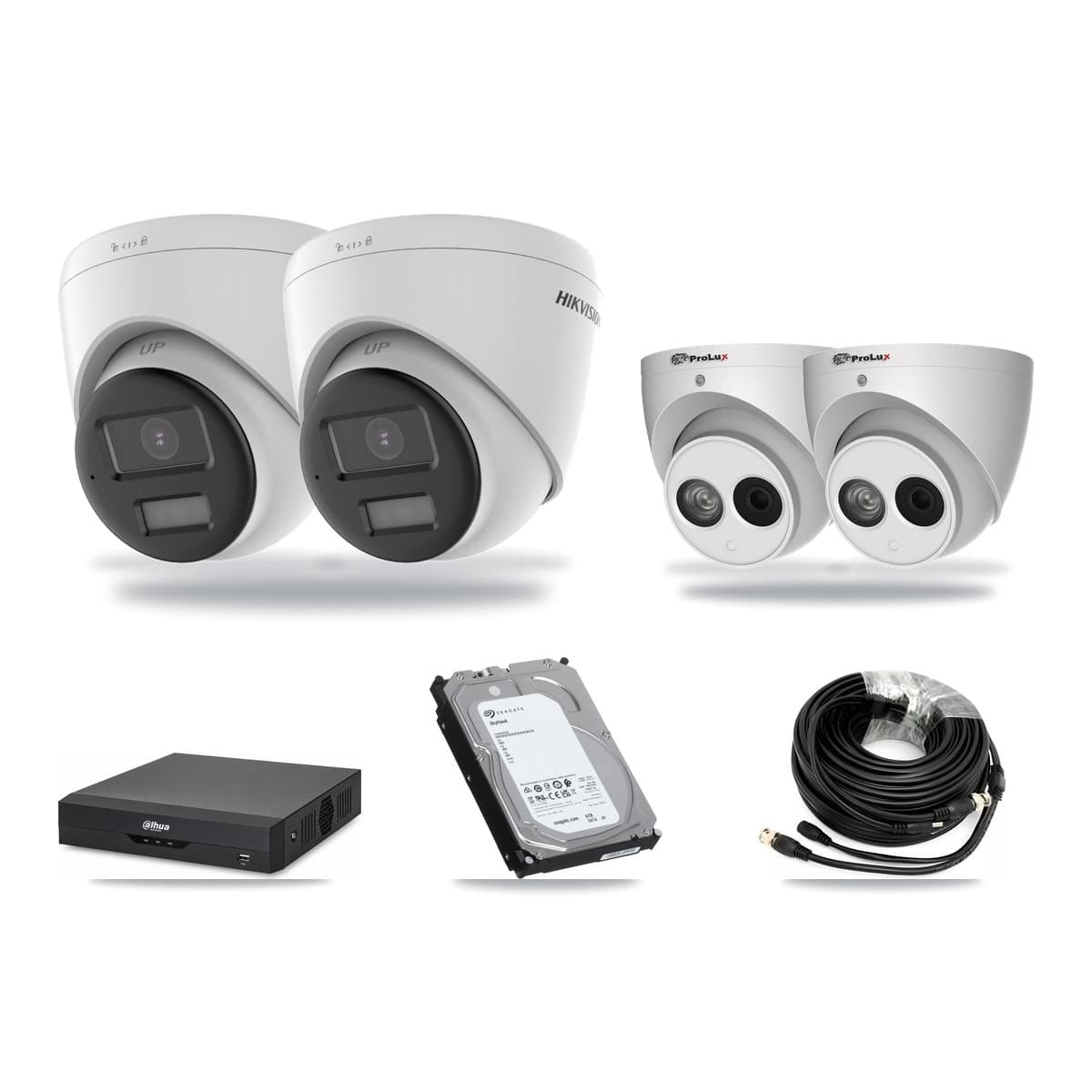4-Channel 4MP – 4K CCTV Kit — 2 4K + 2 4MP Turret Cameras + 6TB Recording (DH-XVR5104HS Recorder) - Image 1