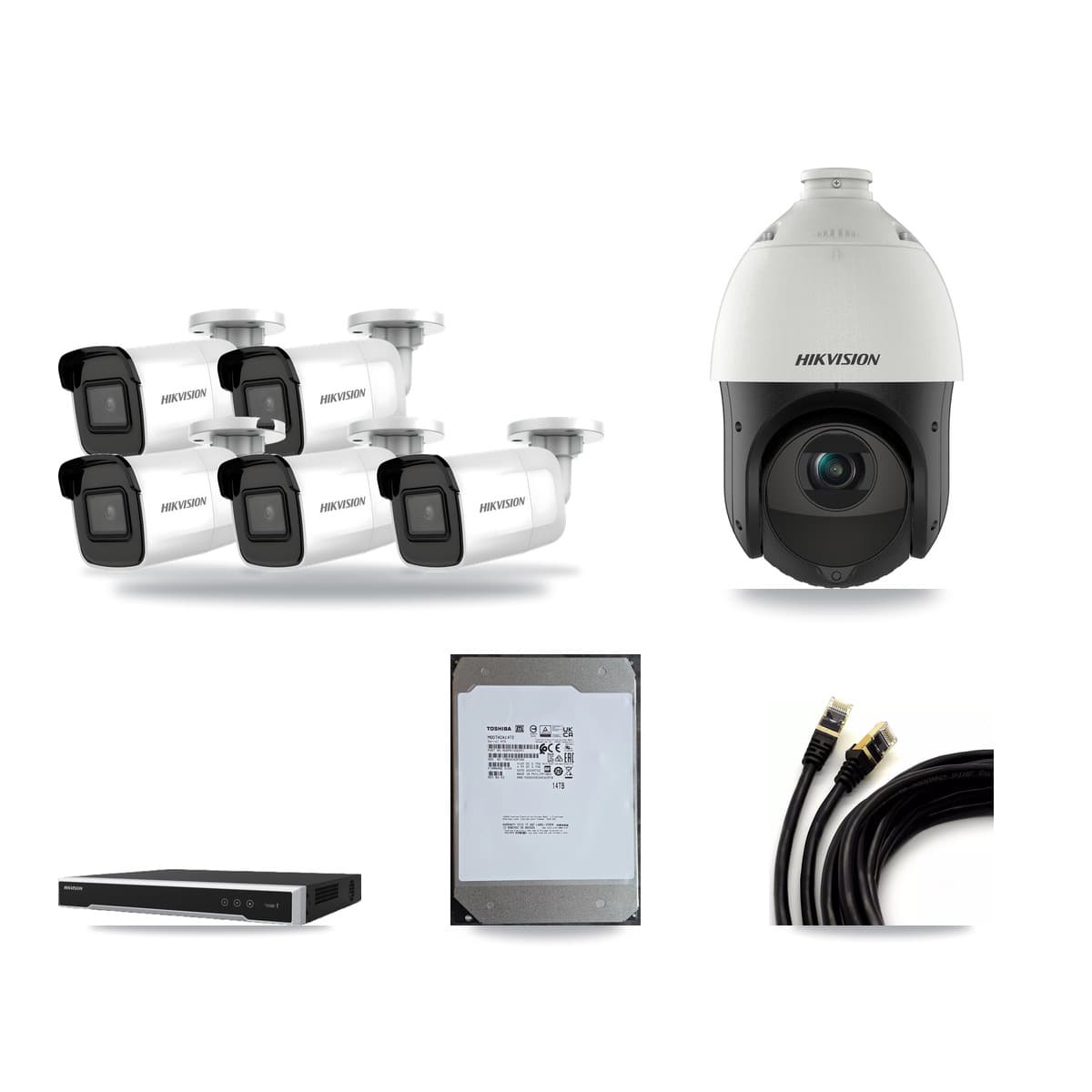 Hikvision 16-Channel 4MP – 4K CCTV Kit — 5 4K Bullet + 1 4MP PTZ Cameras + 14TB Recording (DS-7616NI-M2 Recorder) - Image 1