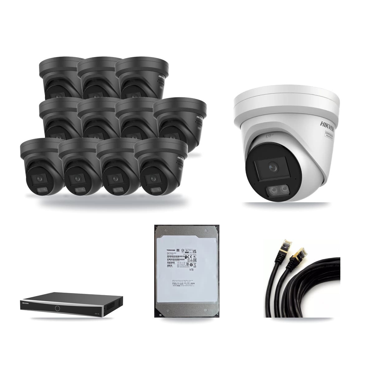 Hikvision 16-Channel 4K CCTV Kit — 1 + 11 Black Turret Cameras + 14TB Recording - Image 1