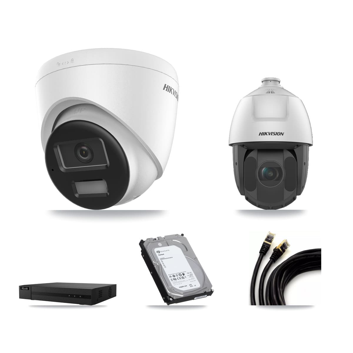 Hikvision & HiLook 8-Channel 2MP – 4K CCTV Kit — 3 4K Turret + 1 2MP PTZ Cameras + 6TB Recording - Image 1