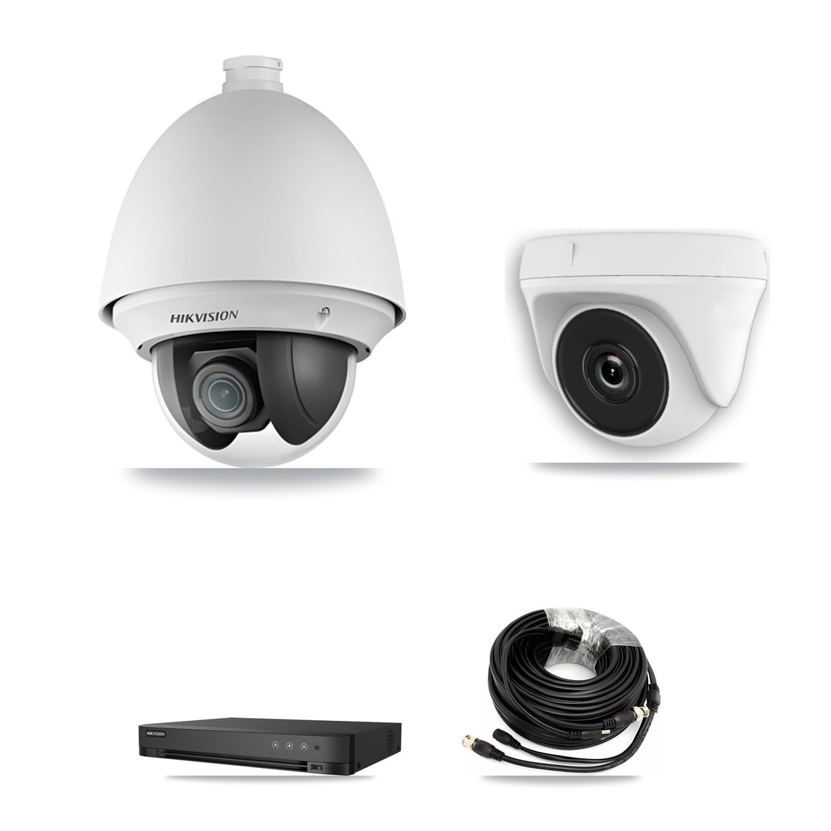 Hikvision 4-Channel 2MP CCTV Kit — 1 DS-2AE4225T PTZ + 1 White HDT-2MP-N20W Dome Cameras + 1TB Recording (IDS-7204HUHI Recorder) - Image 1