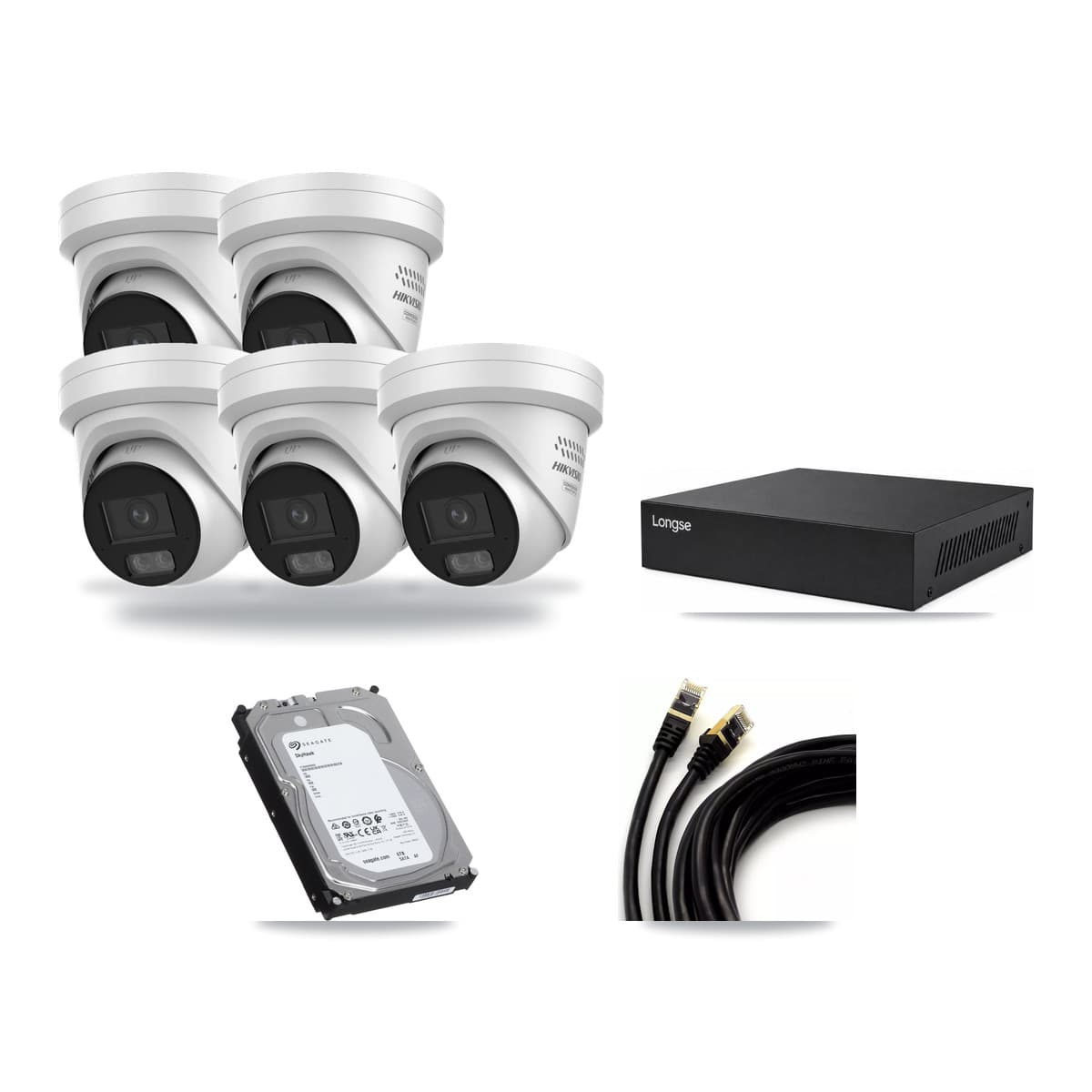 Longse 8-Channel 4MP CCTV Kit — 5 DS-2CD2347G3 Turret Cameras + 6TB Recording - Image 1